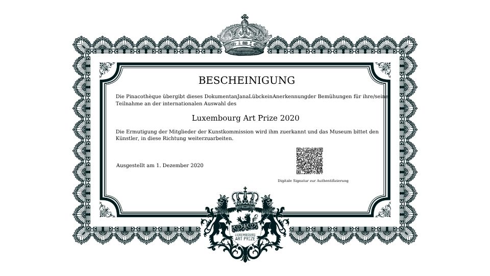 Urkunde Luxemburg Art Prize 2020